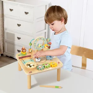 Mongolian Children's Geometric Game Table Music Table Bead Animal Cognitive Assembly Gear Wooden Toy