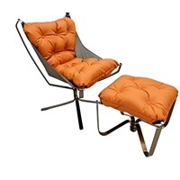 Fauteuil de designer Falcon, style nordique, cuir de luxe léger, fauteuil inclinable en acier inoxydable, structure en fer, fauteuil lounge individuel pour salon