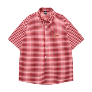 Màu Hồng Chất Lượng Cao Ngắn Tay Áo Nút Xuống 250gsm 100% Cotton Mùa Hè Sọc Đồng Bằng Quá Khổ Áo Sơ Mi Nam Giản Dị Của Tùy Chỉnh Áo Sơ Mi - Product Image 1