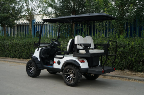 Hochwertiger Weißer Geländegängiger Elektro-Golfwagen 4 Sitze Sonnenschutz Stauraum Batterie 30km/<span class=keywords><strong>h</strong></span> Geschwindigkeit 90km Reichweite Sightseeing-Fahrzeug aus Aluminium - Product Image 2