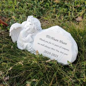 Scultura Commemorativa Personalizzata Gatto Angelo, Gattino Dormiente in Resina Bianca <span class=keywords><strong>con</strong></span> Ali su Targa a Cuore, Ricordo Artigianale per la Perdita di Animali Domestici - Product Image 2