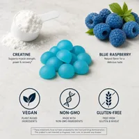 Gomitas de Creatina 4G, Sabor Frambuesa Azul, 60 Unidades, Crecimiento y Recuperación Muscular, Vegano, OEM ODM