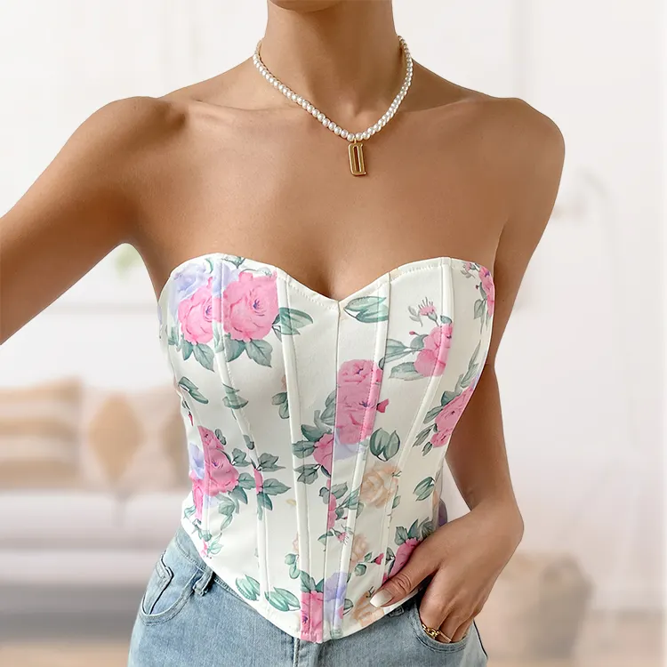 Strapless Bloem Korset Bustiers Mode Vrouwen Corset Top De Mujer