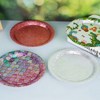 Assiettes en papier jetables holographiques sans plastique Ju-Sun, découpées au laser, à thème écailles de sirène, pour décorations de fête d'anniversaire