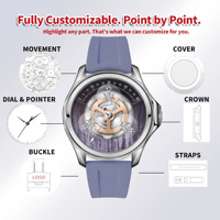 Montre OEM personnalisée en acier inoxydable 316L avec logo, mouvement mécanique à roue étoilée, heures sauteuses automatiques, montre unique d'usine