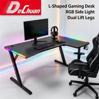 Bureau de jeu E-sport personnalisé en forme de L, table d'angle avec support en acier, 1,4 m, 1,6 m, configuration hôtelière