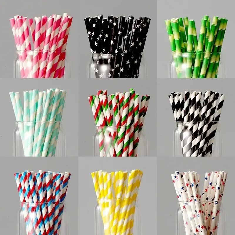 100 Stück bunte Papierstrohhalme einweg umweltfreundlich kreativer Saft Cocktail Kunst saugrohr für Party Tische Partys Bar Strohhalm
