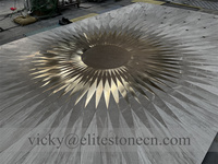 Médaillon décoratif en marbre blanc avec incrustation en laiton, motif tournesol, pour sol de hall de villa, découpé au jet d'eau