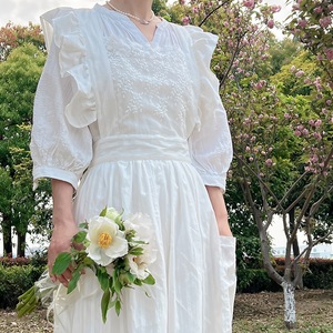 Francés Retro INS Lolita Falda larga de encaje Floral Chef algodón <span class=keywords><strong>camarero</strong></span> uniforme cocina cafetería cocina restaurante delantales - Product Image 1