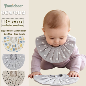 Bavoir-cape bébé en coton froissé écologique à 2 couches, double bouton-pression, grande couverture, absorbant la transpiration, sûr et lavable, protection pour l'alimentation - Product Image 1