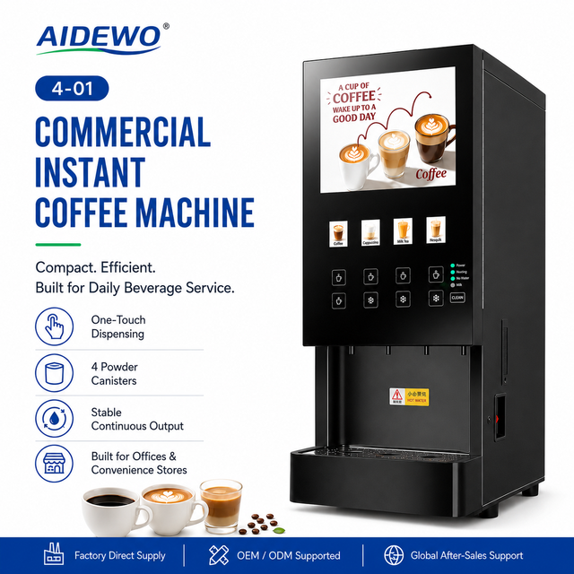 Aidewo YKT4-01 Fully Automatic Commercial Coffee Vending Machine 4 Powder Tanks 6 Flavors Hot/Cold Instant Coffee 110V/60Hz
