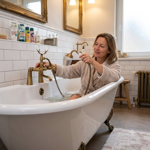 <span class=keywords><strong>Robinet</strong></span> de baignoire mural en laiton <span class=keywords><strong>avec</strong></span> <span class=keywords><strong>douchette</strong></span> à main, bec verseur, cartouche céramique, style européen, finition couleur vieillie huilée, haut de gamme - Product Image 3