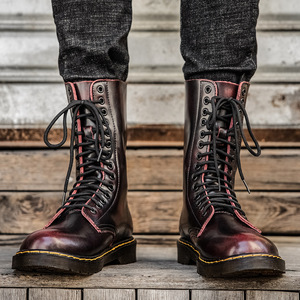Bottes montantes très tendance en cuir de vachette à 14 œillets pour couple - Product Image 4