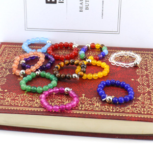 Nouvelle bague élastique pour femme, faite à la main, avec perles multicolores en agate brute, R07 - Product Image 3