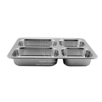 Plateau à dîner rectangulaire divisé en acier inoxydable avec compartiments, plaque en métal pour le service de la portion de nourriture de collation de fête