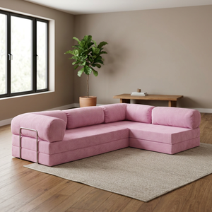 Moderno Juego de Sofás en Forma de L de Cuero PU Chapado en Oro con Patas de Madera y Brazos Acolchados, Nuevo Diseño Popular con Botones para Bodas o Sala de Estar - Product Image 2