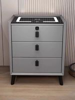 Casier Rechargeable Intelligent Gris Smart Glass 2 Meubles Longue Armoire De Chevet Avec Chargeur Sans Fil À 3 Tiroirs