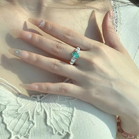 Bague vintage en zircon blanc couleur Paraiba, élégante et raffinée, avec pierre précieuse vert menthe, pour femme, ensemble de bijoux