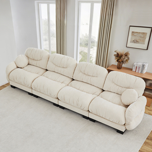 Canapé modulaire 4 places en tissu chenille confortable à design plissé avec assise en mousse ergonomique haute densité pour appartement et hôtel - Product Image 3