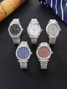 Montre de luxe pour homme, chronographe sport à quartz, étanche, avec date, <span class=keywords><strong>loupe</strong></span>, <span class=keywords><strong>lunette</strong></span> cannelée et index en cristal - Product Image 4