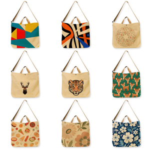 Sac fourre-tout en toile tendance avec bandoulière réglable, fermeture à bouton-pression, grande capacité, sac de shopping à porter en bandoulière (motif lettres) - Product Image 6
