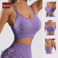 Combinaison pour femme écologique, sans coutures, respirante, à séchage rapide, imprimé léopard, bretelles croisées, en Spandex/Nylon, maintien élevé