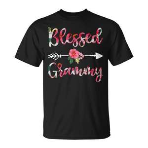 Camiseta floral Blessed Grammy para mujer, cuello redondo, manga corta, impresión digital, camiseta de regalo para reunión familiar - Product Image 1