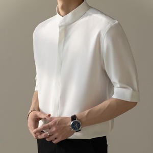 Herren hemd mit Stehkragen im chinesischen Stil Kurzarm Summer Ice Silk Hochwertiges Sieben-Punkt-Hemd mit Stehkragen und Mittel ärmeln - Product Image 3