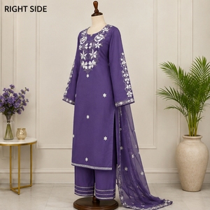 Purple Embroidered <b>Kurta</b> Pant Set with Net Dupatta Designer Ethnic Wear <b>Women</b> Party Wedding Festive Collection - Product Image 4