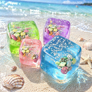 Jouet anti-stress souple en forme de cube de 5 cm, coquillage marin transparent, jouet sensoriel mochi carré mignon à presser - Product Image 2