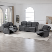 Ensemble de canapé inclinable manuel moderne 3 places avec causeuse et fauteuil inclinable, revêtement en tissu, structure en bois pour salon