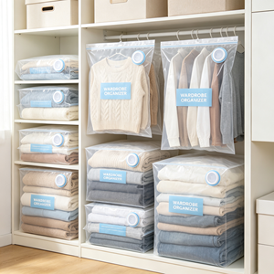 Clear Vacuum Storage <b>Bags</b> Zipper Clothes Organizer Pouch Space Saving Garment Packing <b>Bag</b> for Shirt Clothing - Product Image 3