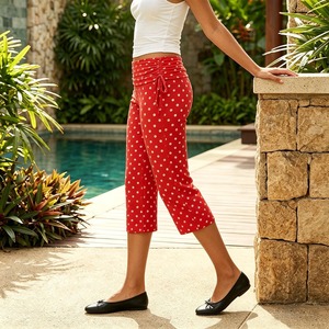 Pantalon Capri taille haute avec cordon de serrage, mélange de coton extensible, coupe ajustée, pour la course à pied, le fitness, l'entraînement, leggings pour femmes - Product Image 4