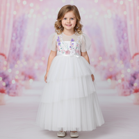 Robes de demoiselles d'honneur pour enfants, style occidental, col rond, manches courtes, appliques florales, tulle blanc, qualité de marque