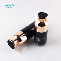 Acrylique de luxe Noir Bouteille Bouchon Doré Bouteille Cosmétique Pour Lotion de Sérum Crème Emballage