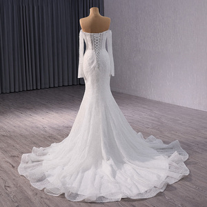 Jancember 241044 luxe mince hors épaule paillettes mariée sirène robes de mariée - Product Image 5