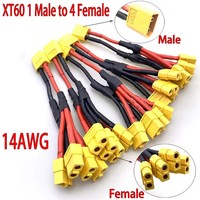 XT60 1 mâle à 4 femelle parallèle batterie connecteur câble double extension Y séparateur/4 voies 14AWG fil de Silicone pour batterie RC