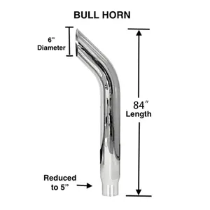 ขายร้อน 6 นิ้ว-5 นิ้ว Bull Horn Chrome ท่อไอเสีย, 84 "ความยาวสําหรับรถบรรทุกหนัก