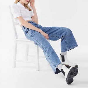 Bleu clair décontracté ample femelle haute qualité large jambe jeans avec poches plaquées - Product Image 3