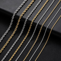 Collier chaîne en corde en acier inoxydable plaqué or 18 carats, argent, or rose noir, couleur métallique, hip hop, largeur 2 mm, 3 mm, 4 mm, 5 mm, 6 mm