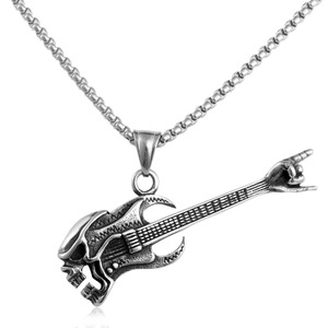 Colgante de guitarra con forma de calavera, collar unisex de acero inoxidable, estilo rock punk, regalo, joyería - Product Image 5