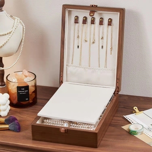 Black Walnut Material Jewelry Case Double Layered Flip Top Jewelry Case <b>Dressing</b> <b>Table</b> Jewelry Case With High-Definition <b>Mirror</b> - Product Image 3