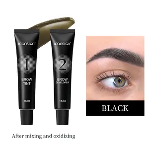 Iconsign Henna Dye Brow Black Brown Tinte de pestañas de Henna de larga duración Etiqueta privada Kit de tinte de cejas para el cabello y la piel de las cejas