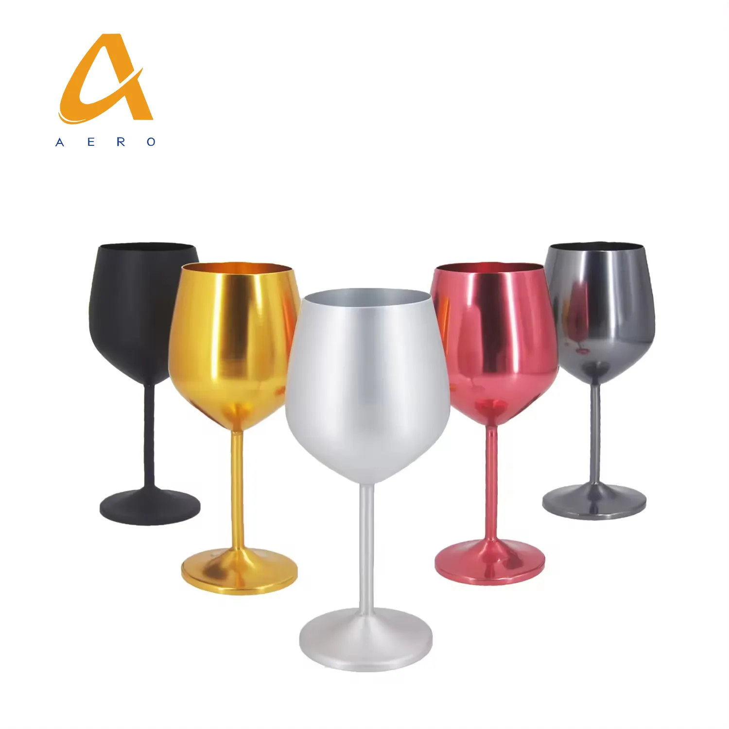 Customized Color Disposable Metal Aluminum Glass Drinking Wine Goblet Cup 500ml Recycle Aluminum Red Wine Glasses