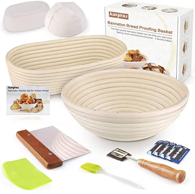 9/10 Inch Round、Oval Plastic Scoring Bread Lame Dough Scraper Bread Proofing Baskets Set