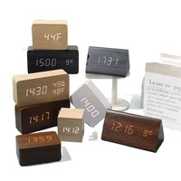 Jam Alarm elektronik, kuarsa Digital kayu kotak Modern dengan kontrol suara untuk Desktop ruang tamu