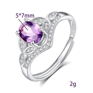 8 Trend 925 <b>Silver</b> 5*7mm Oval Cut Crystal Finger <b>Ring</b> Adjustable Natural <b>Stones</b> Women's bridal jewelry wedding evening - Product Image 6