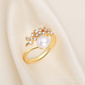 Bague pour femme style Instagram en perles avec design ouvert plaqué or cuivre, incrustation alimentaire personnalisée, bijou de niche 'Hundred-Hand' - Product Image 3