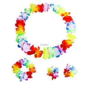 Ecoparty Hawaiian Leis Necklace Tropical Luau Hawaii Silk Flower Lei Theme Party Favors Wreaths Headbands Holiday Wedding Beach