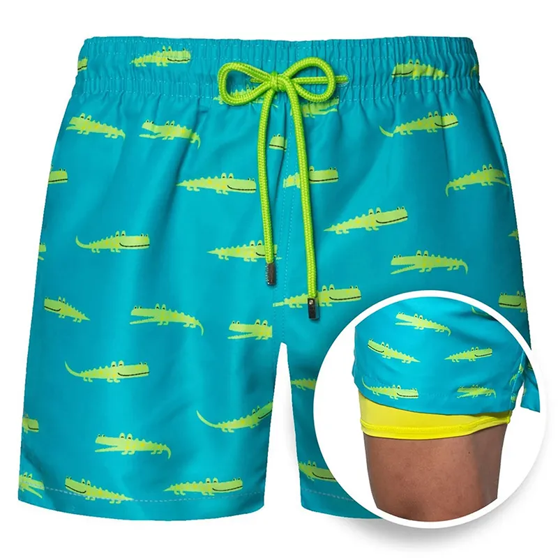 Summer Customize Logo Men's Casual Shorts Double Layer Shorts Camouflage Swimming Beachwear Short Swim Trunks